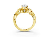 Yellow gold Oval Cut Diamond Solitaire Ring with Milgrain Pavé Band and Four-Prong Setting_182