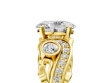 Yellow gold Oval Cut Diamond Solitaire Ring with Milgrain Pavé Band and Four-Prong Setting_184