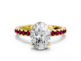 Yellow gold Oval Cut Diamond Solitaire Ring with Pavé Band and Four-Prong Setting