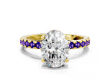 Yellow gold Oval Cut Diamond Solitaire Ring with Pavé Band and Four-Prong Setting