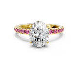 Yellow gold Oval Cut Diamond Solitaire Ring with Pavé Band and Four-Prong Setting
