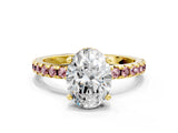 Yellow gold Oval Cut Diamond Solitaire Ring with Pavé Band and Four-Prong Setting