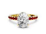 Yellow gold Oval Cut Diamond Solitaire Ring with Pavé Band and Four-Prong Setting