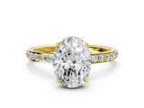 18K Yellow Gold 2.01 Carat D VVS1 Oval Diamond Solitaire Ring with Pavé Band and Hidden Halo