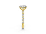18K Yellow Gold 2.01 Carat D VVS1 Oval Diamond Solitaire Ring with Pavé Band and Hidden Halo