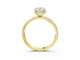 18K Yellow Gold 2.01 Carat D VVS1 Oval Diamond Solitaire Ring with Pavé Band and Hidden Halo