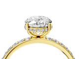 18K Yellow Gold 2.01 Carat D VVS1 Oval Diamond Solitaire Ring with Pavé Band and Hidden Halo