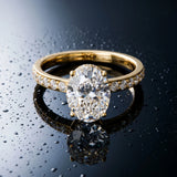 18K Yellow Gold 2.01 Carat D VVS1 Oval Diamond Solitaire Ring with Pavé Band and Hidden Halo