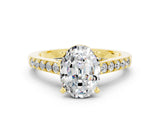 Yellow gold Oval Cut Diamond Solitaire Ring with Pavé Band and Prong Setting