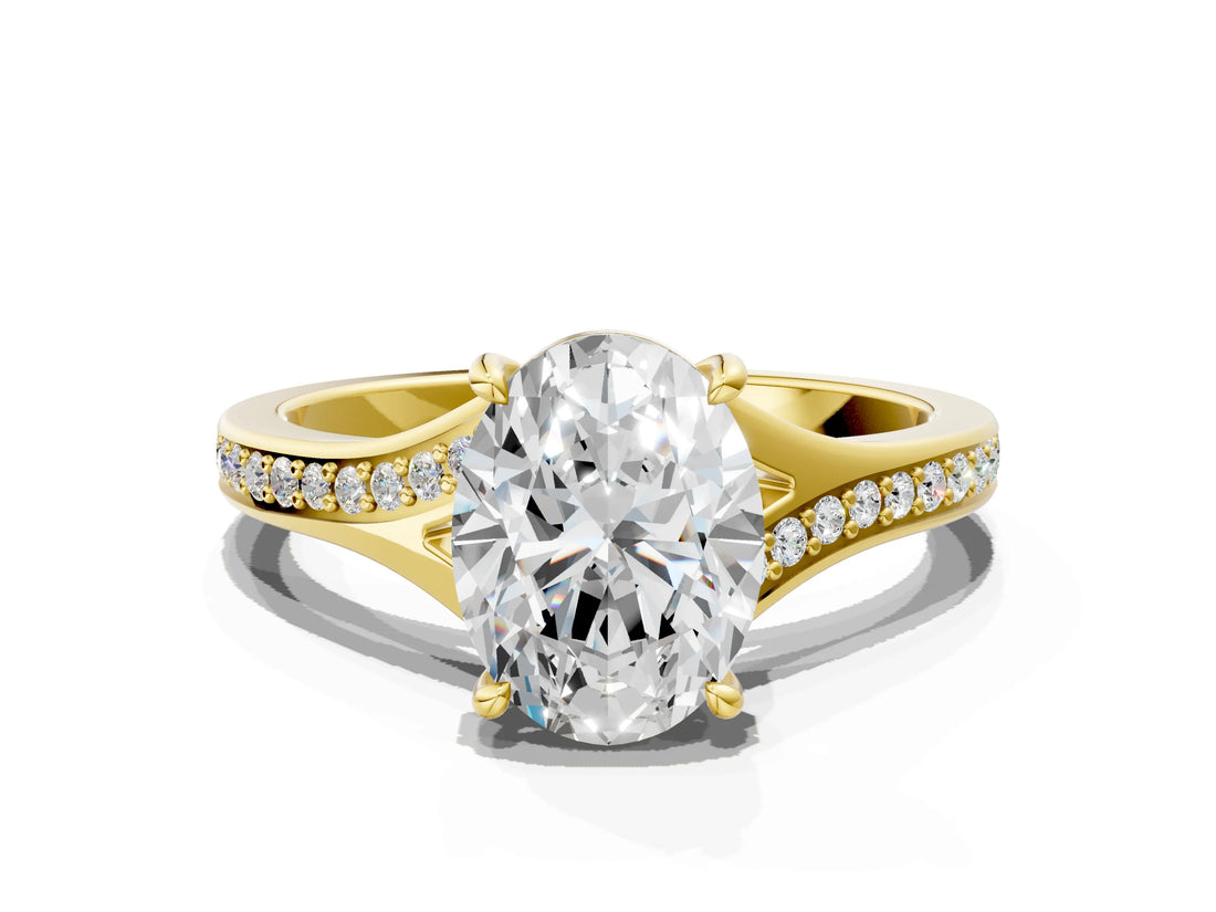 Yellow gold Oval Cut Diamond Solitaire Ring with Pavé Band and Prong Setting_16