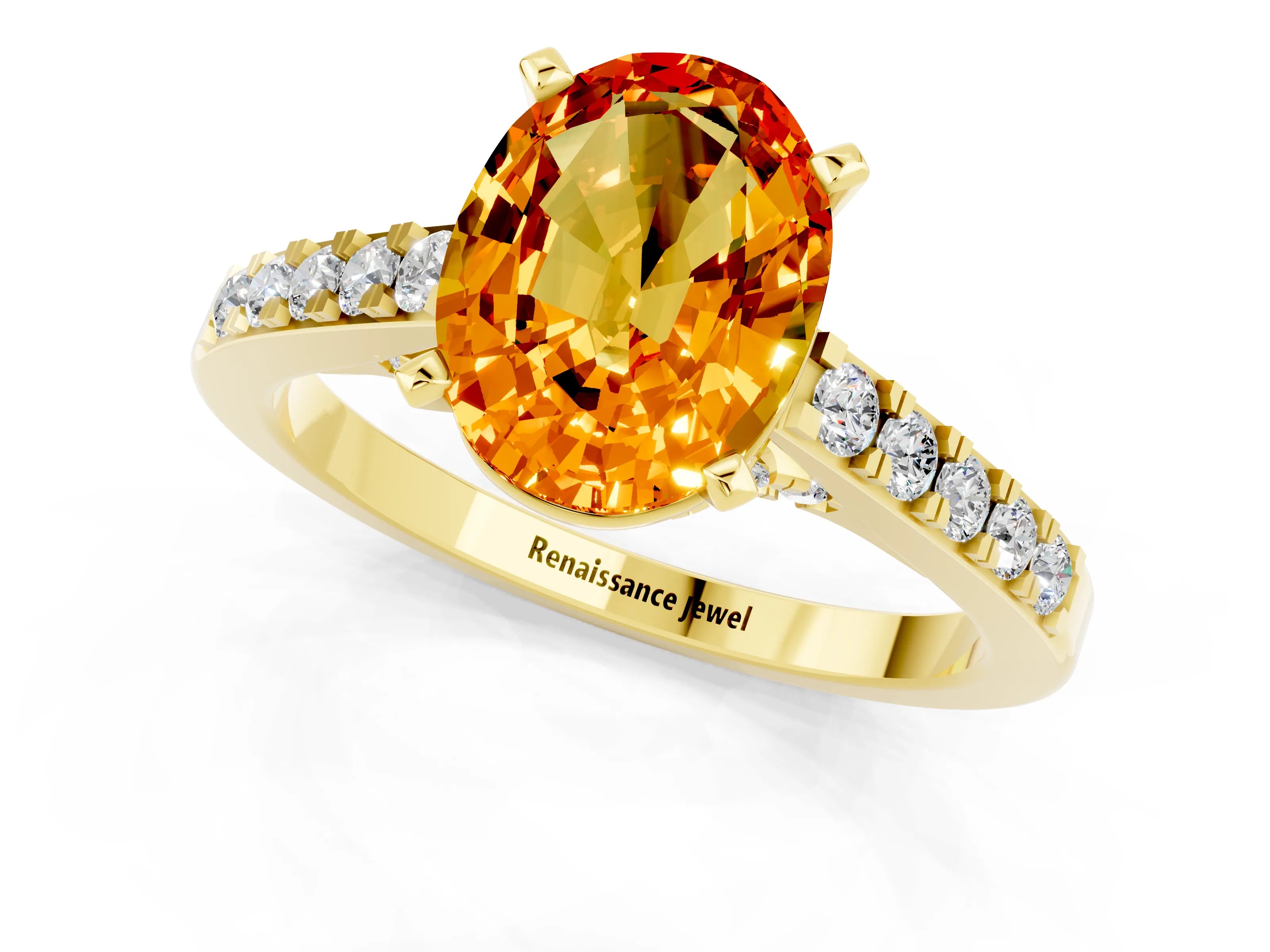 Yellow gold Oval Cut Diamond Solitaire Ring with Pavé Band and Prong Setting_1