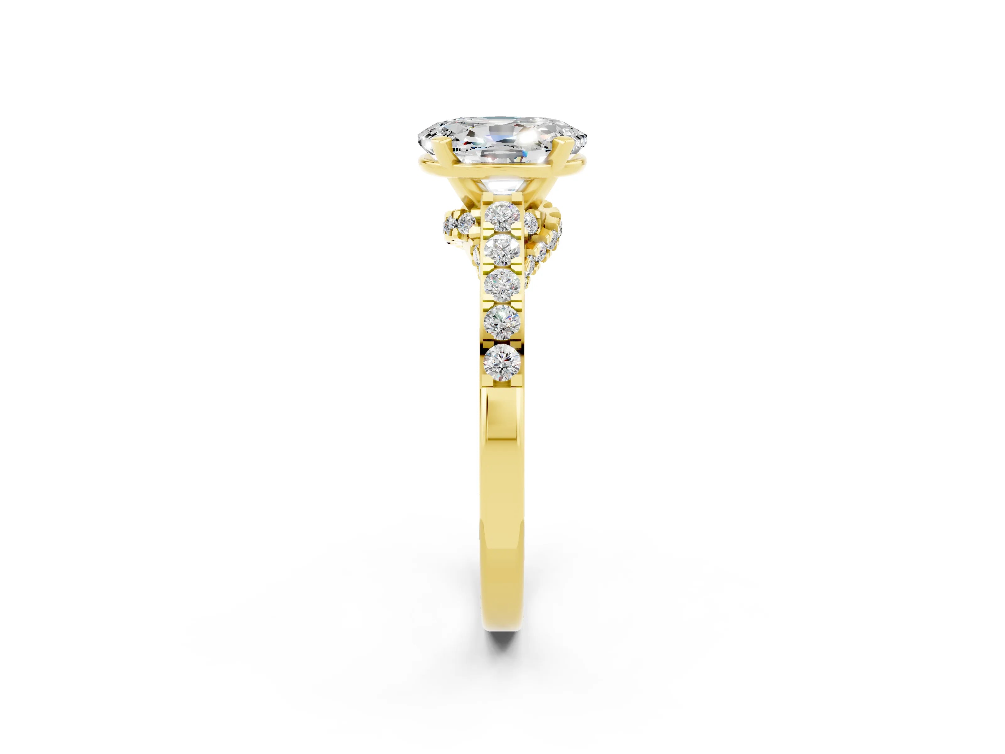 Yellow gold Oval Cut Diamond Solitaire Ring with Pavé Band and Prong Setting_2