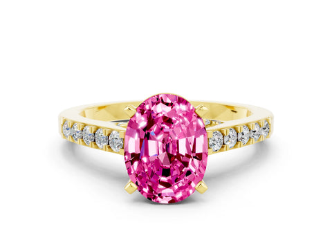 Yellow gold Oval Cut Diamond Solitaire Ring with Pavé Band and Prong Setting