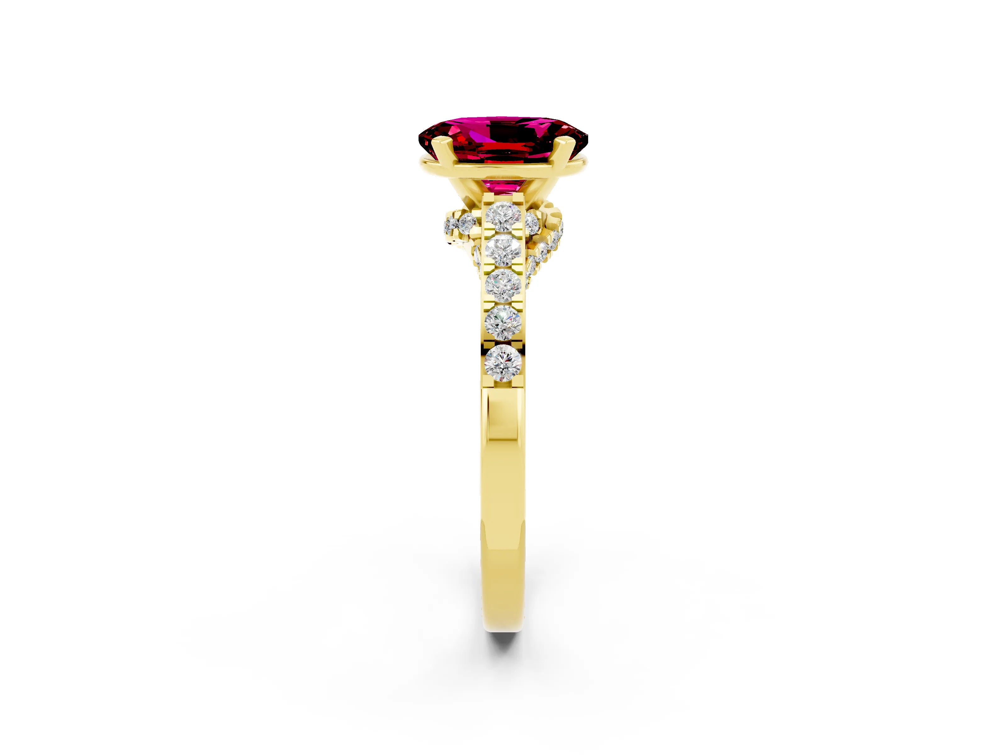 Yellow gold Oval Cut Diamond Solitaire Ring with Pavé Band and Prong Setting_2
