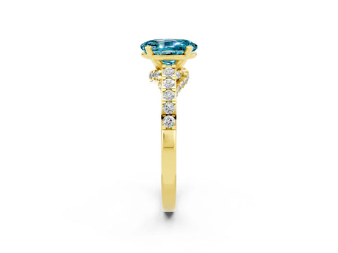 Yellow gold Oval Cut Diamond Solitaire Ring with Pavé Band and Prong Setting_2