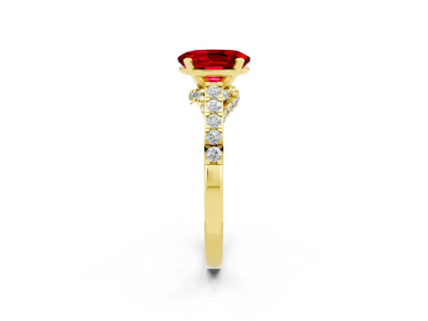 Yellow gold Oval Cut Diamond Solitaire Ring with Pavé Band and Prong Setting_2