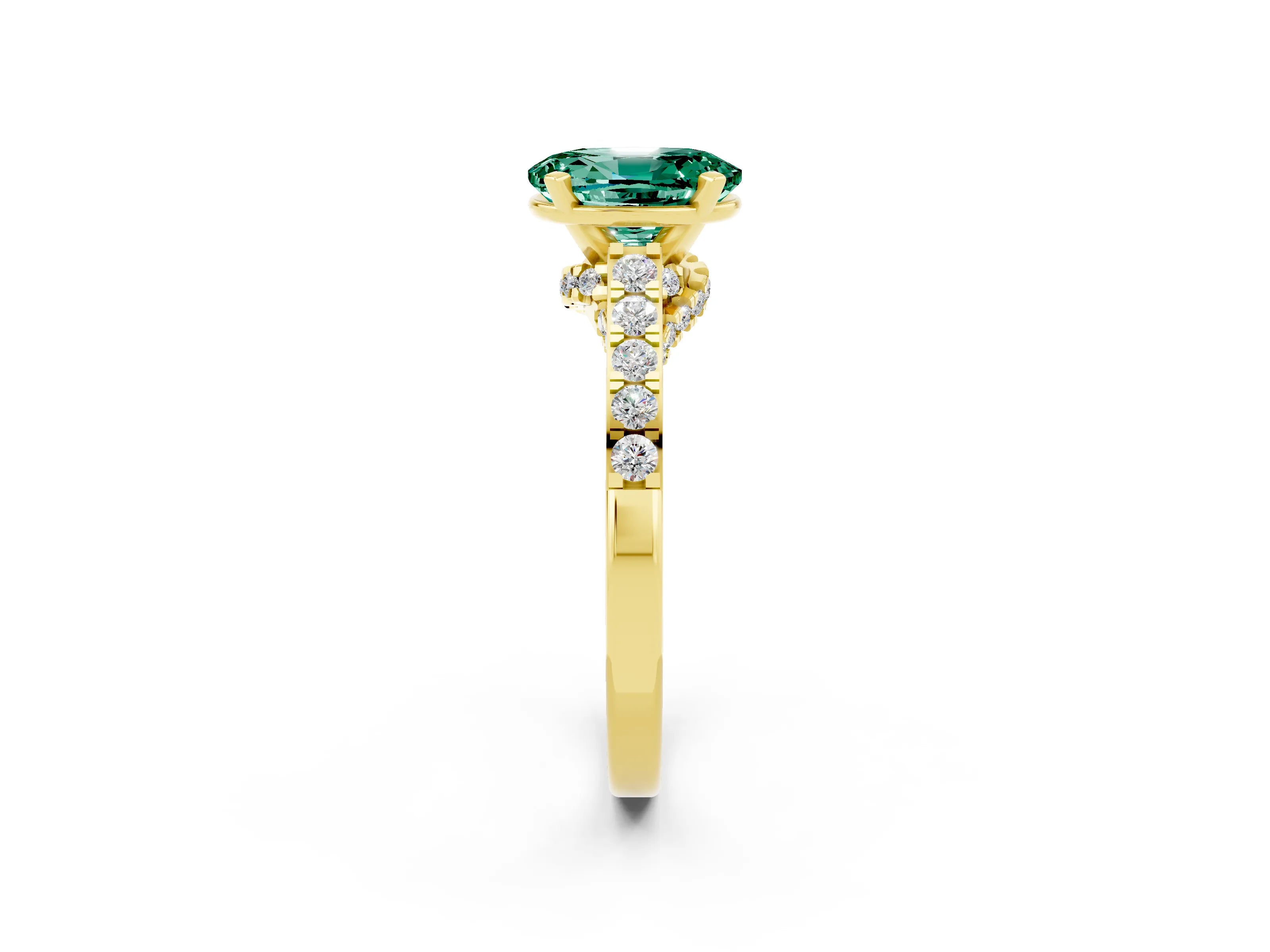 Yellow gold Oval Cut Diamond Solitaire Ring with Pavé Band and Prong Setting_2