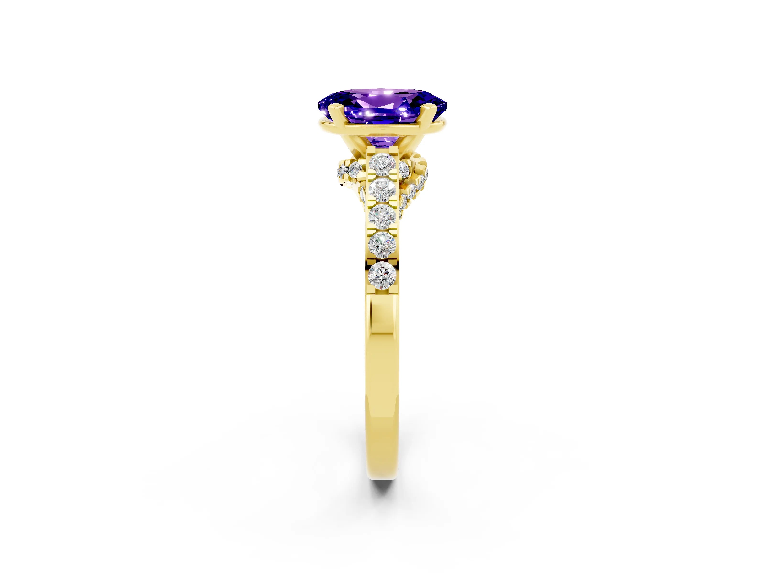 Yellow gold Oval Cut Diamond Solitaire Ring with Pavé Band and Prong Setting_2