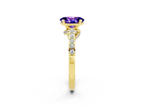 Yellow gold Oval Cut Diamond Solitaire Ring with Pavé Band and Prong Setting_2