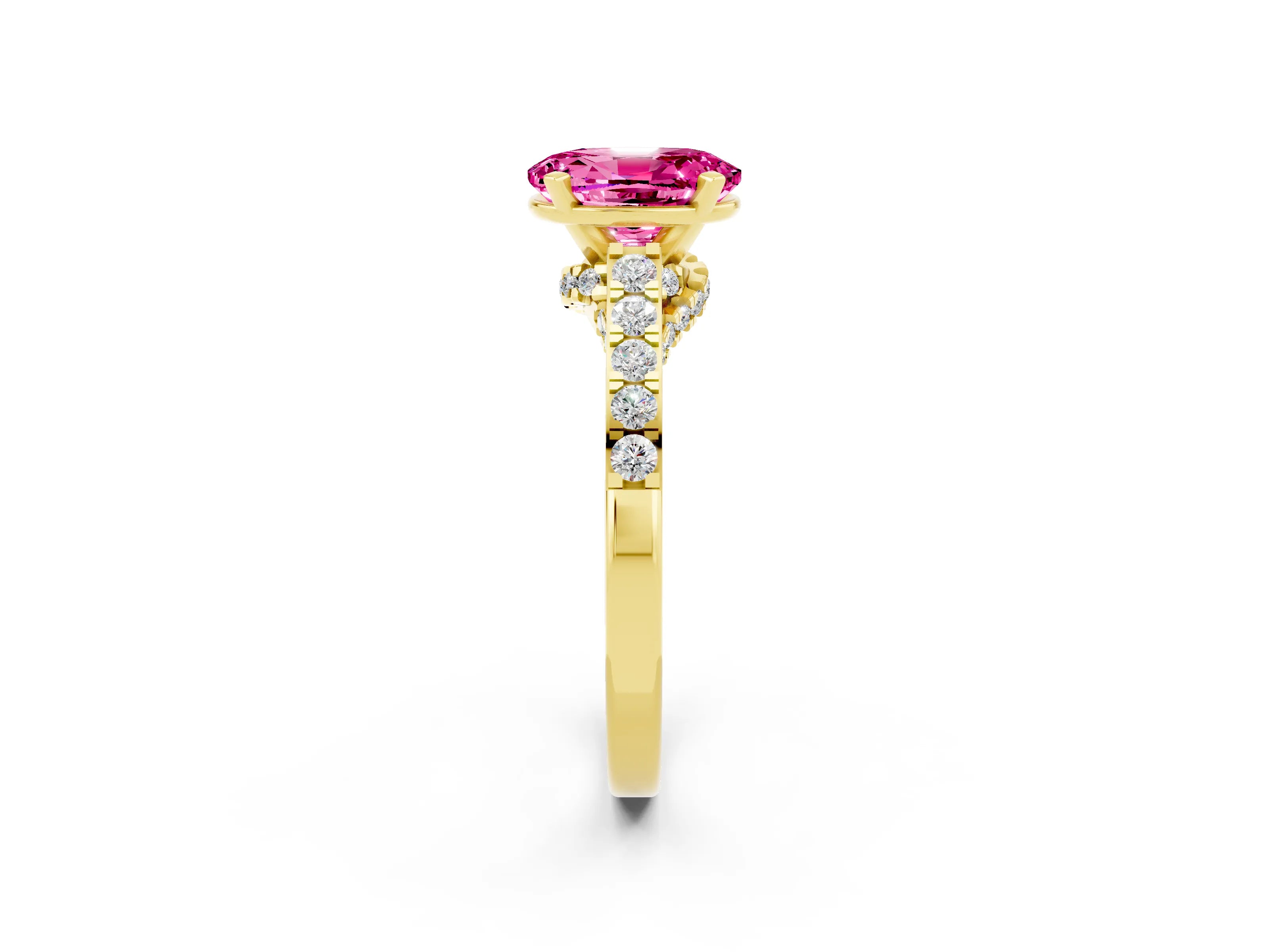 Yellow gold Oval Cut Diamond Solitaire Ring with Pavé Band and Prong Setting_2