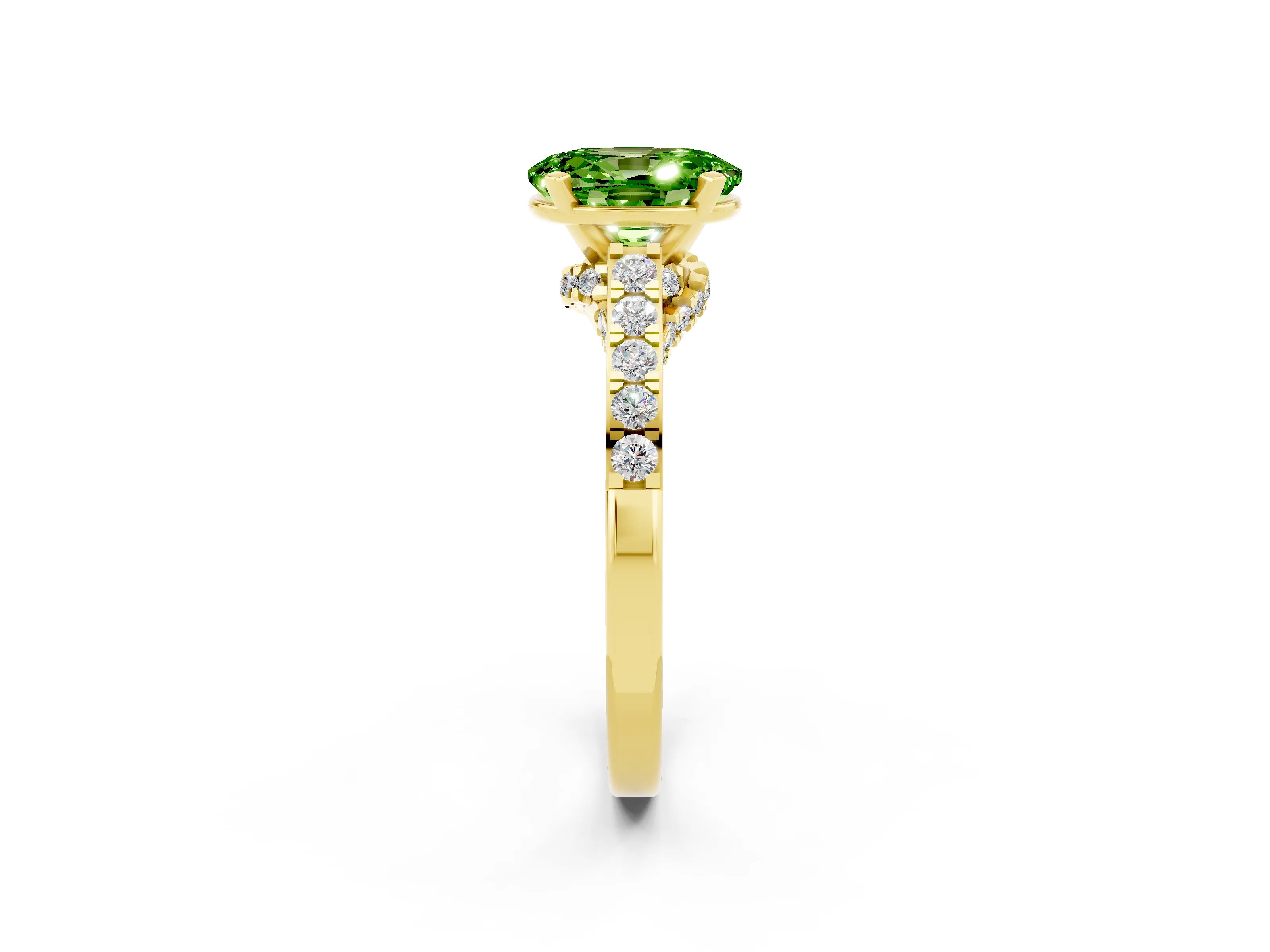 Yellow gold Oval Cut Diamond Solitaire Ring with Pavé Band and Prong Setting_2