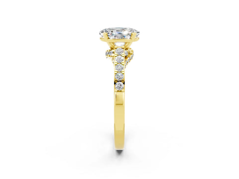 Yellow gold Oval Cut Diamond Solitaire Ring with Pavé Band and Prong Setting_2