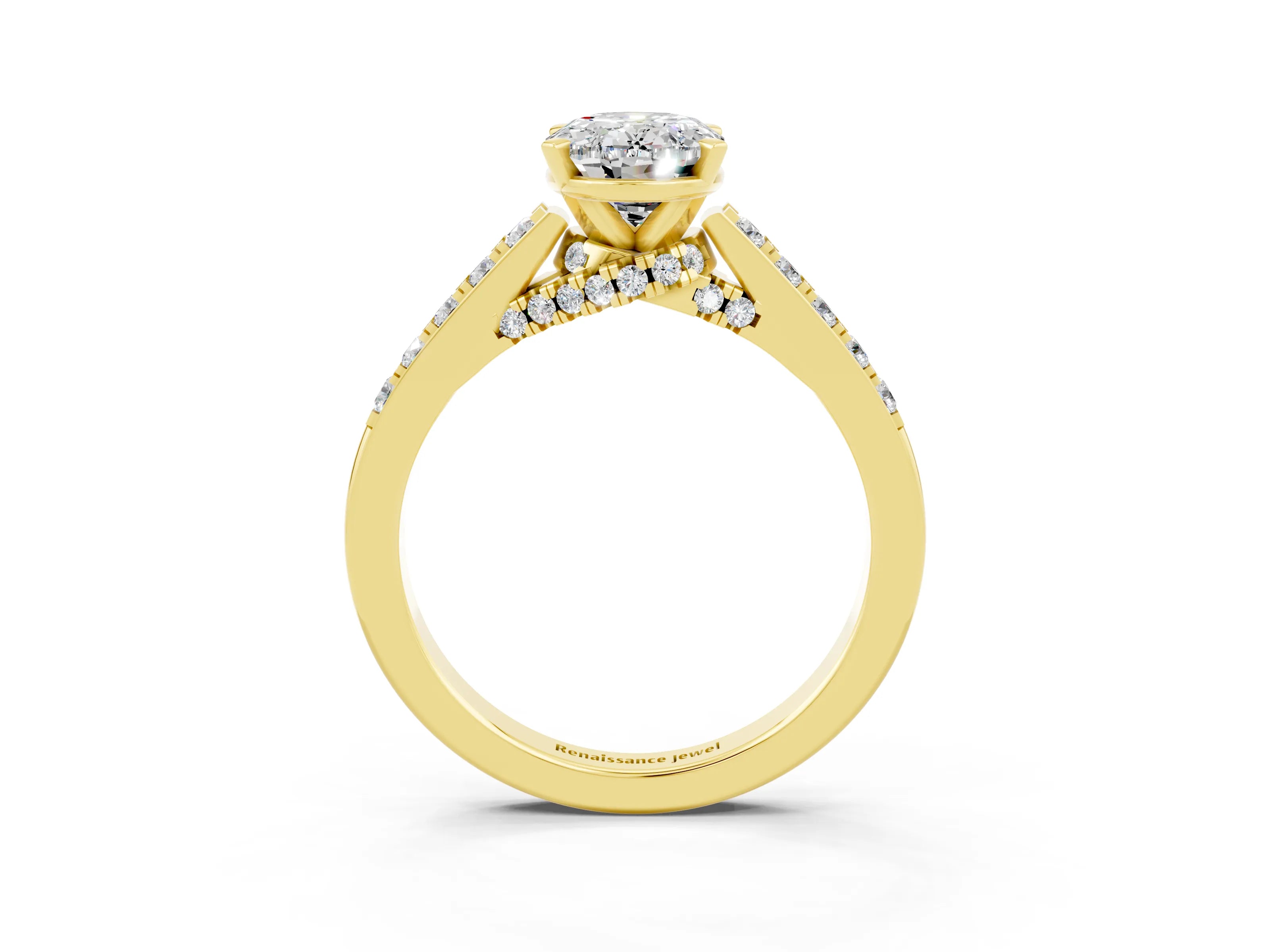 Yellow gold Oval Cut Diamond Solitaire Ring with Pavé Band and Prong Setting_3