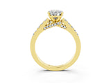 Yellow gold Oval Cut Diamond Solitaire Ring with Pavé Band and Prong Setting_3