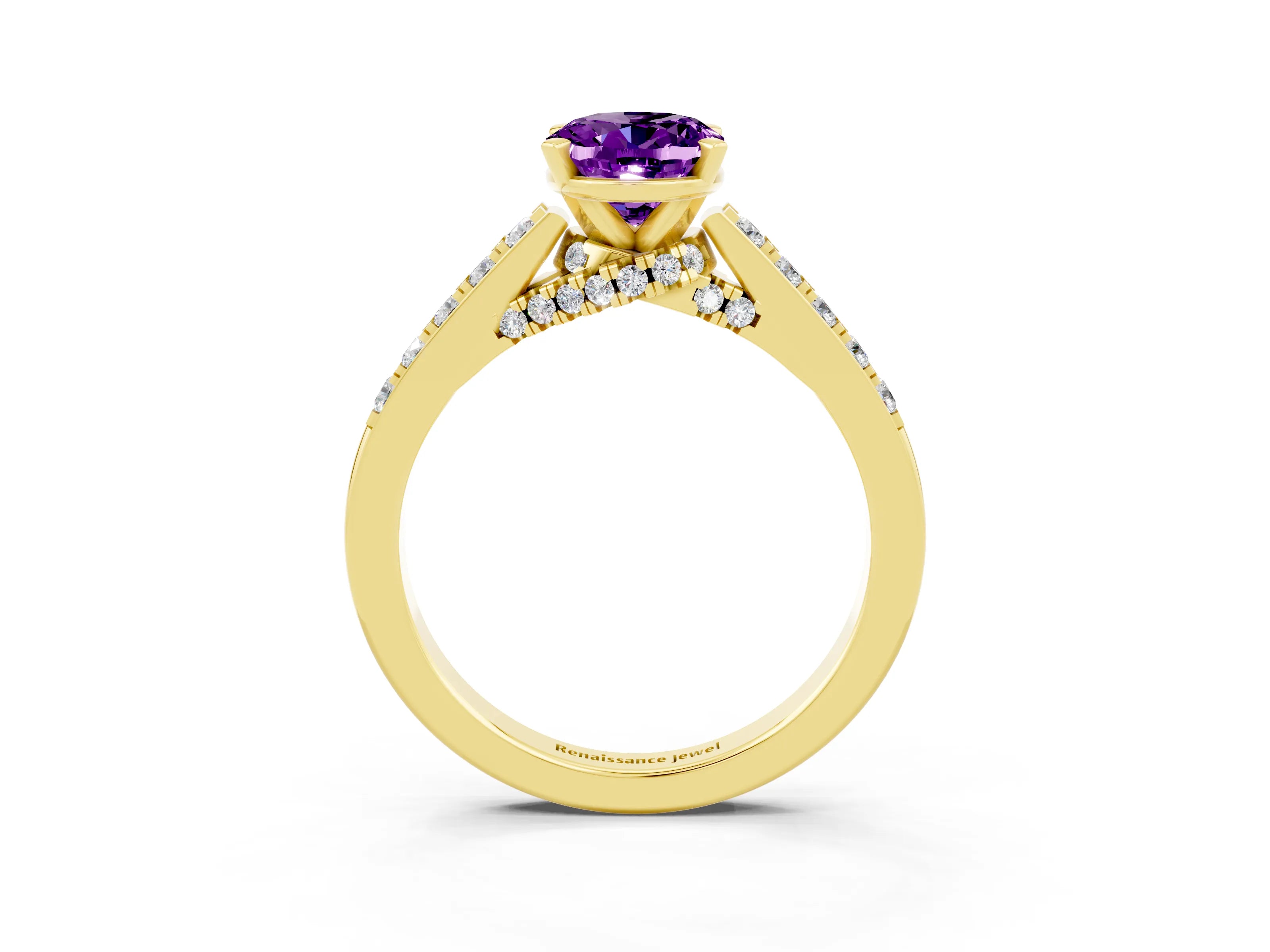 Yellow gold Oval Cut Diamond Solitaire Ring with Pavé Band and Prong Setting_3