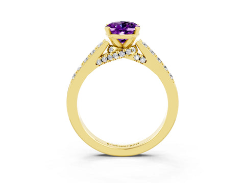 Yellow gold Oval Cut Diamond Solitaire Ring with Pavé Band and Prong Setting_3
