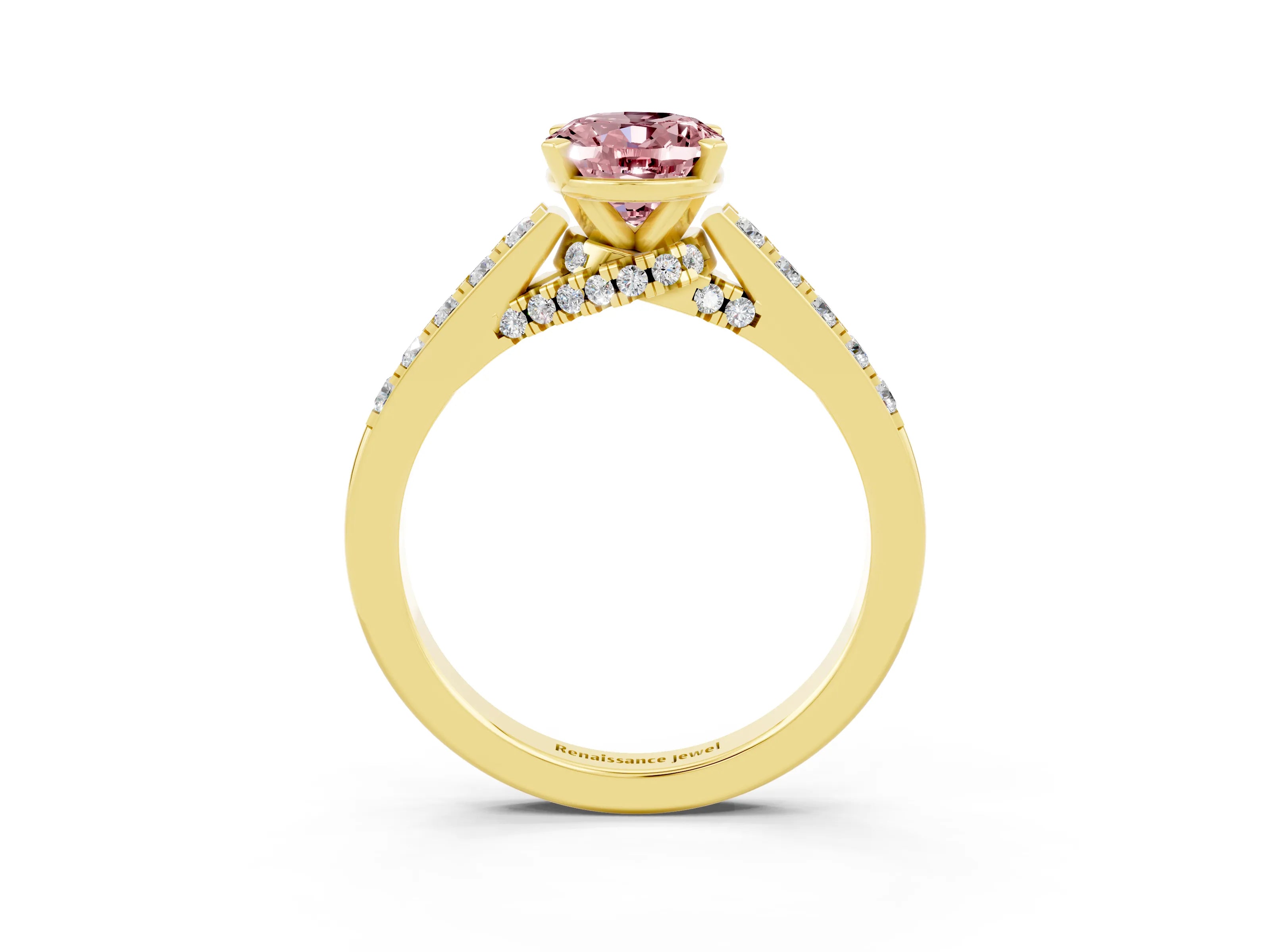 Yellow gold Oval Cut Diamond Solitaire Ring with Pavé Band and Prong Setting_3