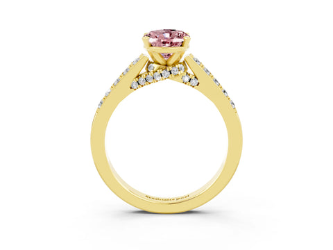 Yellow gold Oval Cut Diamond Solitaire Ring with Pavé Band and Prong Setting_3