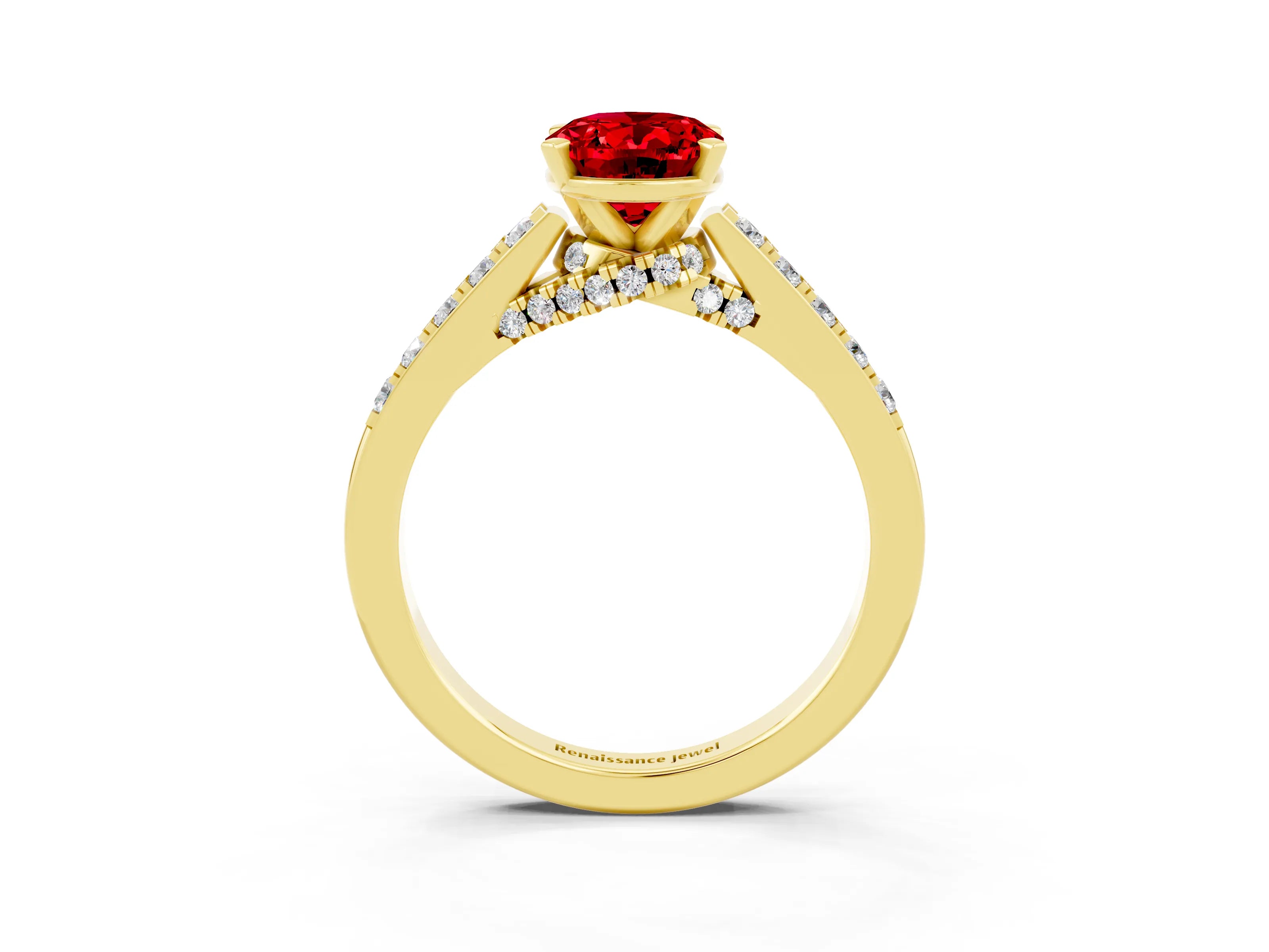 Yellow gold Oval Cut Diamond Solitaire Ring with Pavé Band and Prong Setting_3