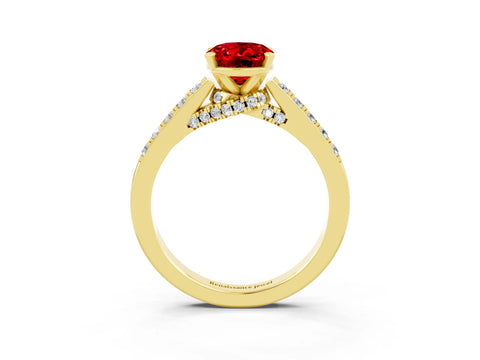 Yellow gold Oval Cut Diamond Solitaire Ring with Pavé Band and Prong Setting_3