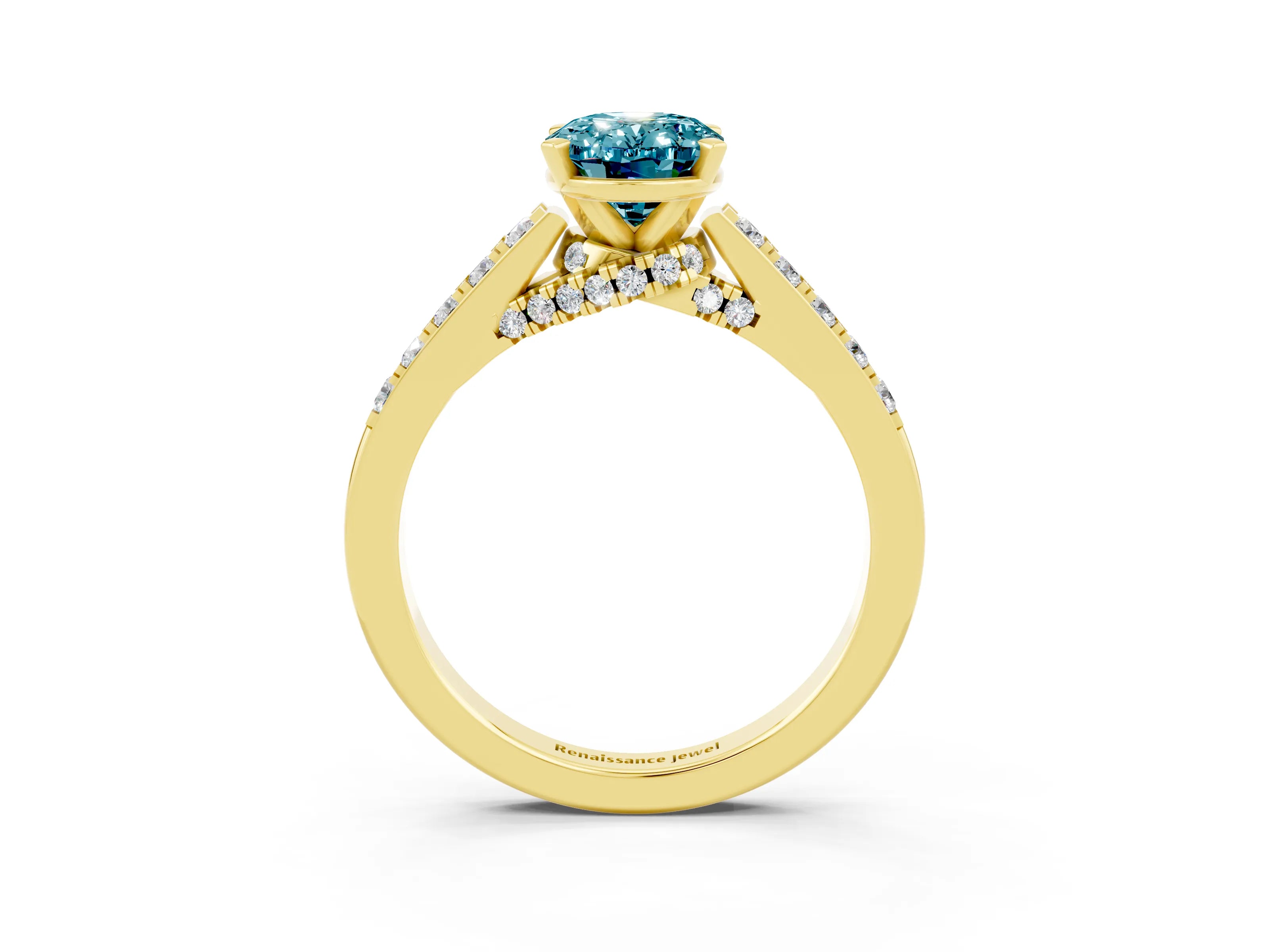 Yellow gold Oval Cut Diamond Solitaire Ring with Pavé Band and Prong Setting_3