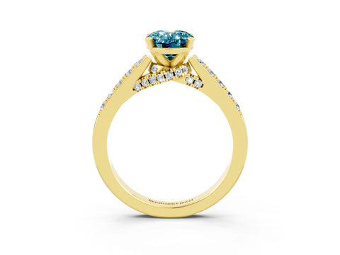 Yellow gold Oval Cut Diamond Solitaire Ring with Pavé Band and Prong Setting_3