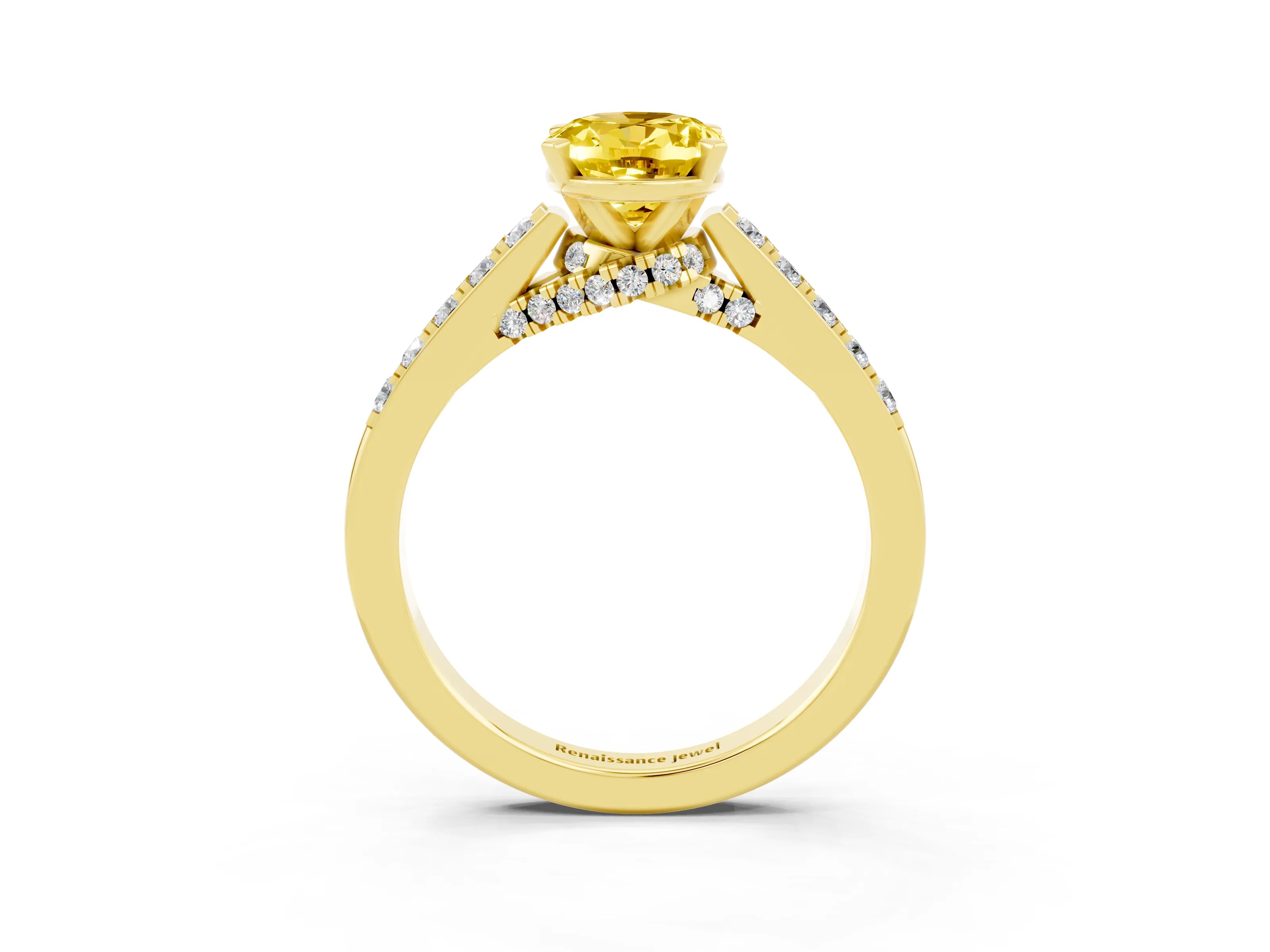 Yellow gold Oval Cut Diamond Solitaire Ring with Pavé Band and Prong Setting_3