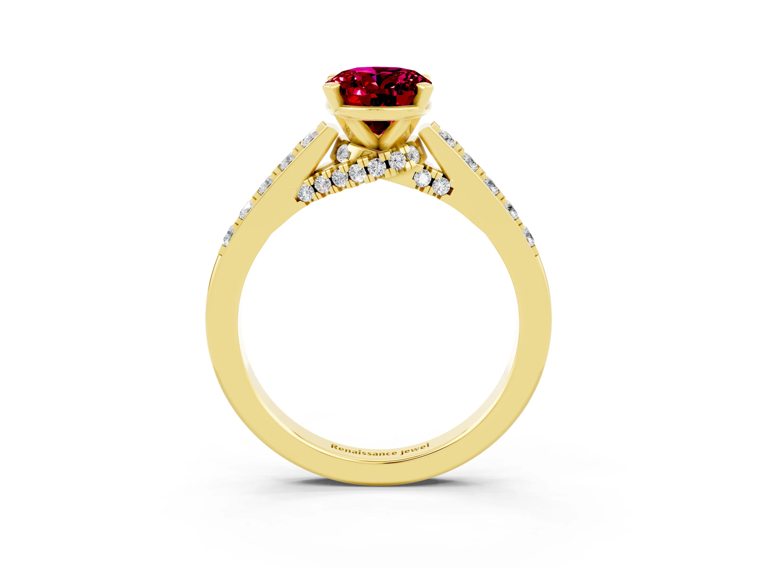Yellow gold Oval Cut Diamond Solitaire Ring with Pavé Band and Prong Setting_3