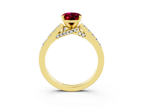 Yellow gold Oval Cut Diamond Solitaire Ring with Pavé Band and Prong Setting_3