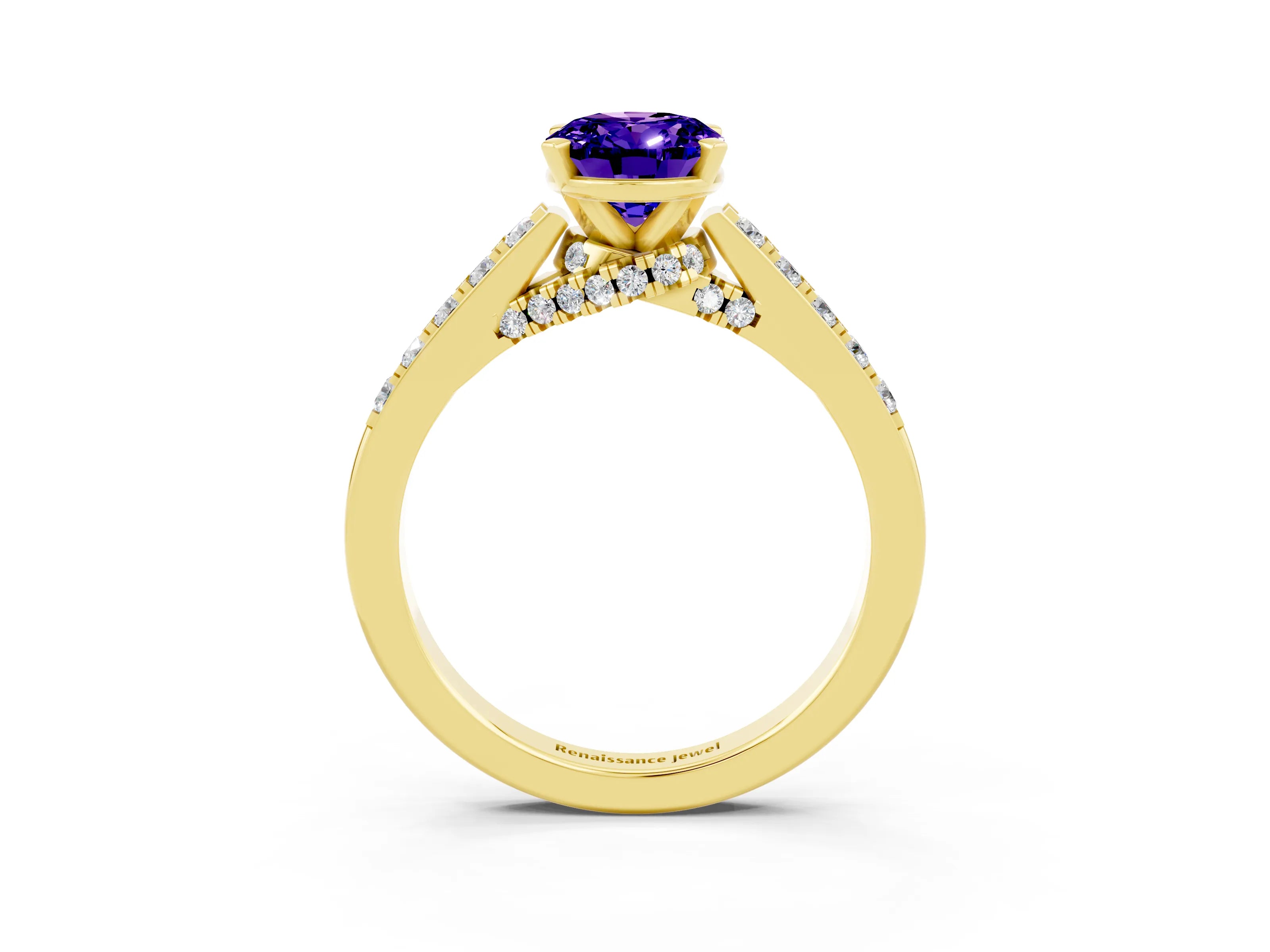 Yellow gold Oval Cut Diamond Solitaire Ring with Pavé Band and Prong Setting_3