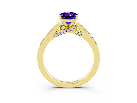 Yellow gold Oval Cut Diamond Solitaire Ring with Pavé Band and Prong Setting_3