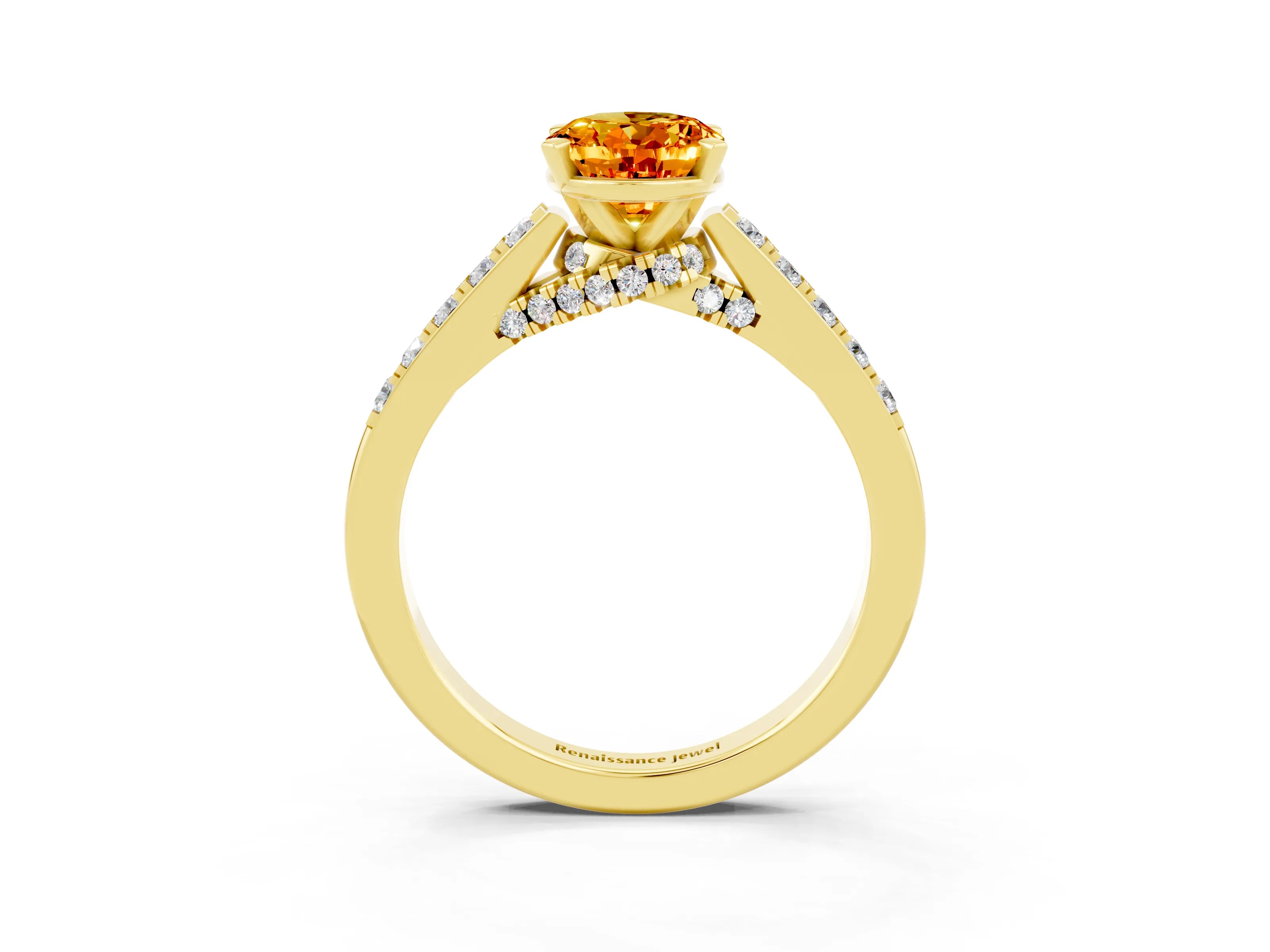 Yellow gold Oval Cut Diamond Solitaire Ring with Pavé Band and Prong Setting_3