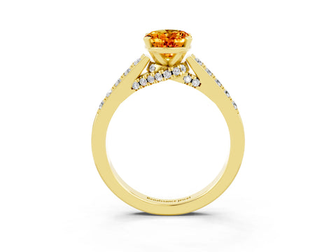 Yellow gold Oval Cut Diamond Solitaire Ring with Pavé Band and Prong Setting_3