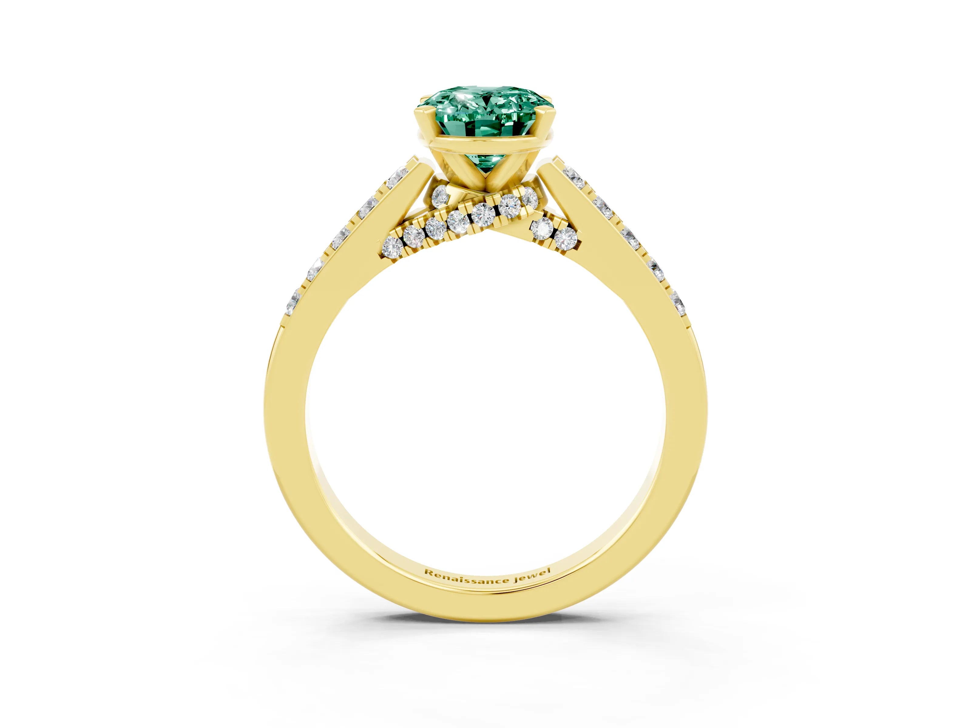 Yellow gold Oval Cut Diamond Solitaire Ring with Pavé Band and Prong Setting_3