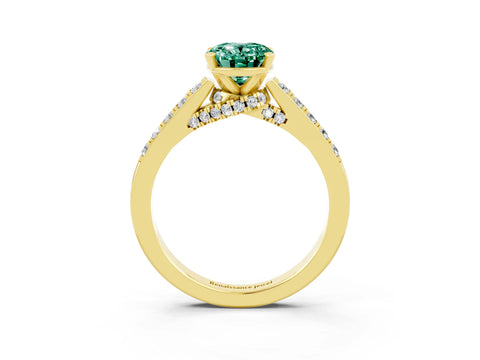 Yellow gold Oval Cut Diamond Solitaire Ring with Pavé Band and Prong Setting_3