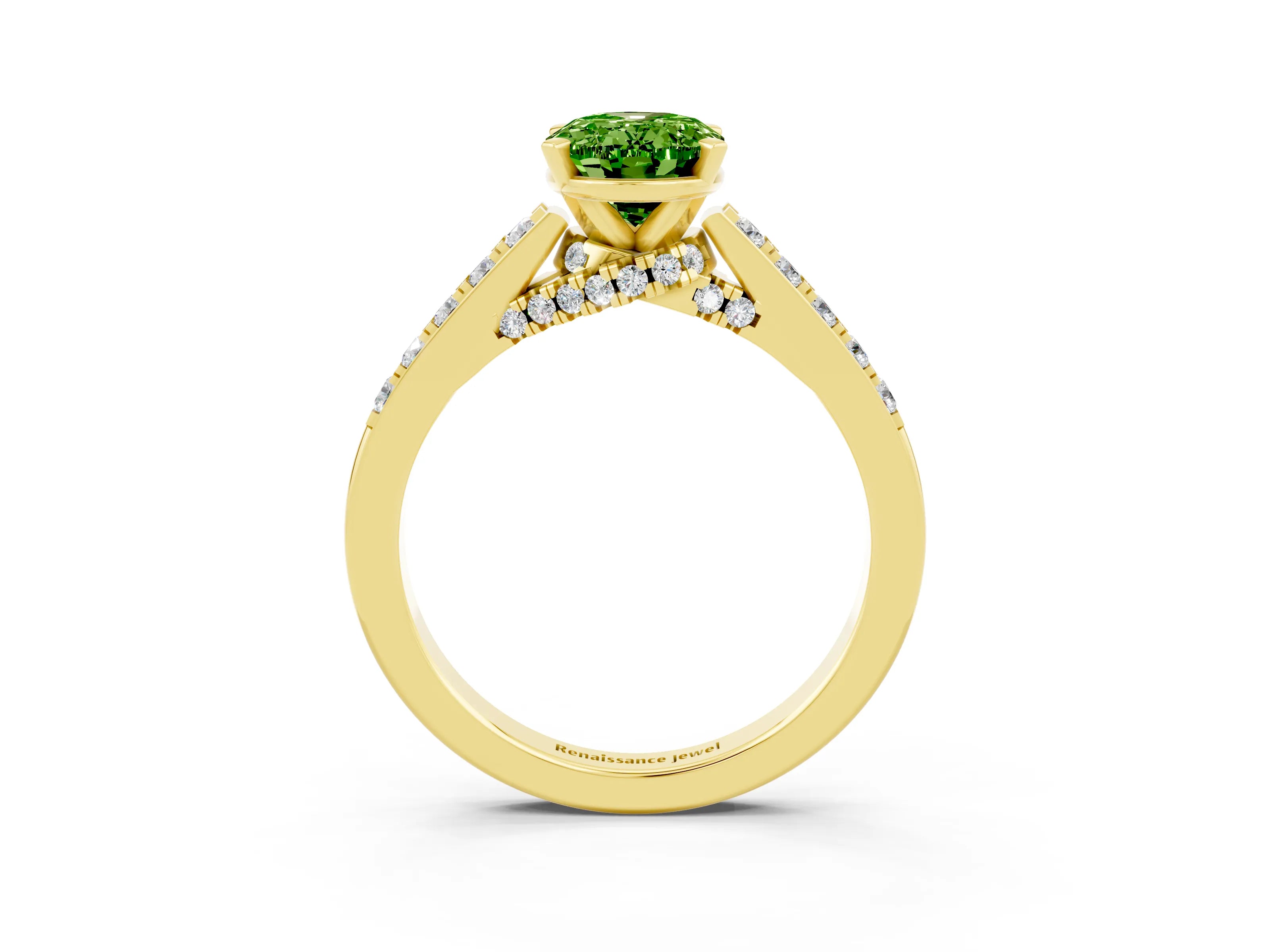 Yellow gold Oval Cut Diamond Solitaire Ring with Pavé Band and Prong Setting_3