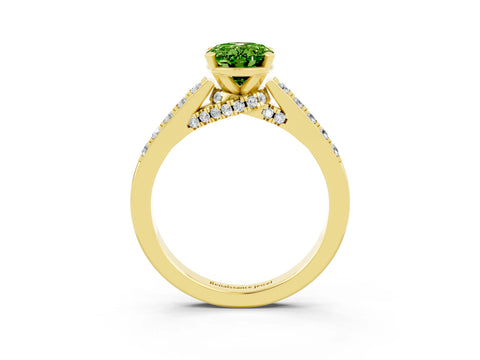 Yellow gold Oval Cut Diamond Solitaire Ring with Pavé Band and Prong Setting_3