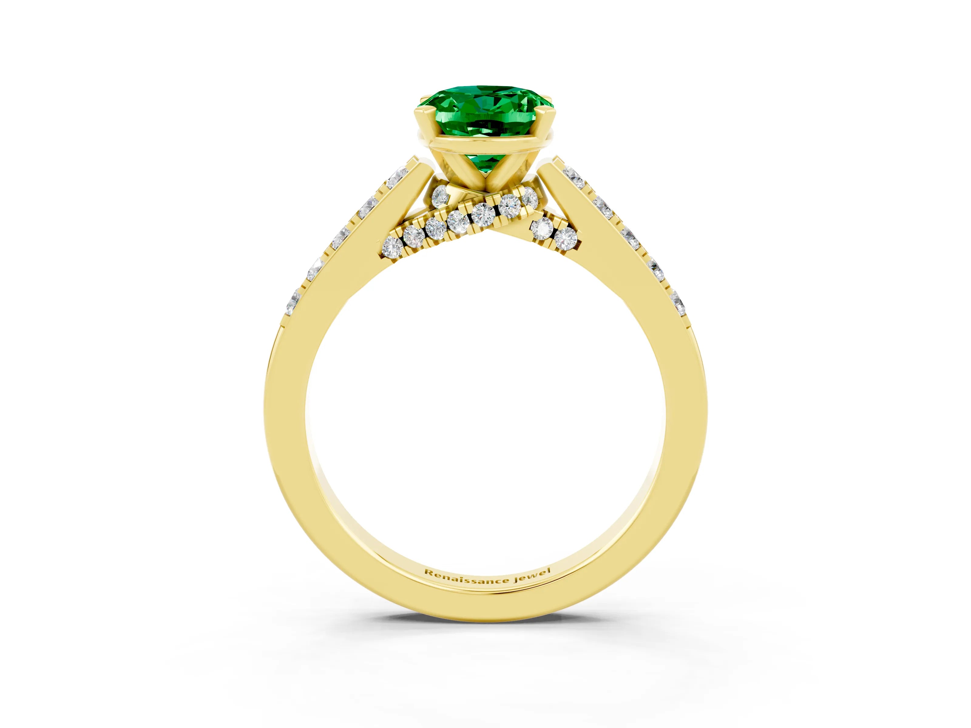Yellow gold Oval Cut Diamond Solitaire Ring with Pavé Band and Prong Setting_3