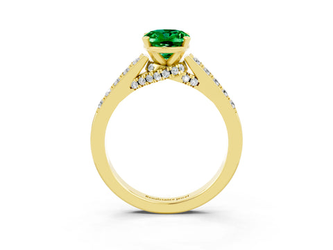 Yellow gold Oval Cut Diamond Solitaire Ring with Pavé Band and Prong Setting_3
