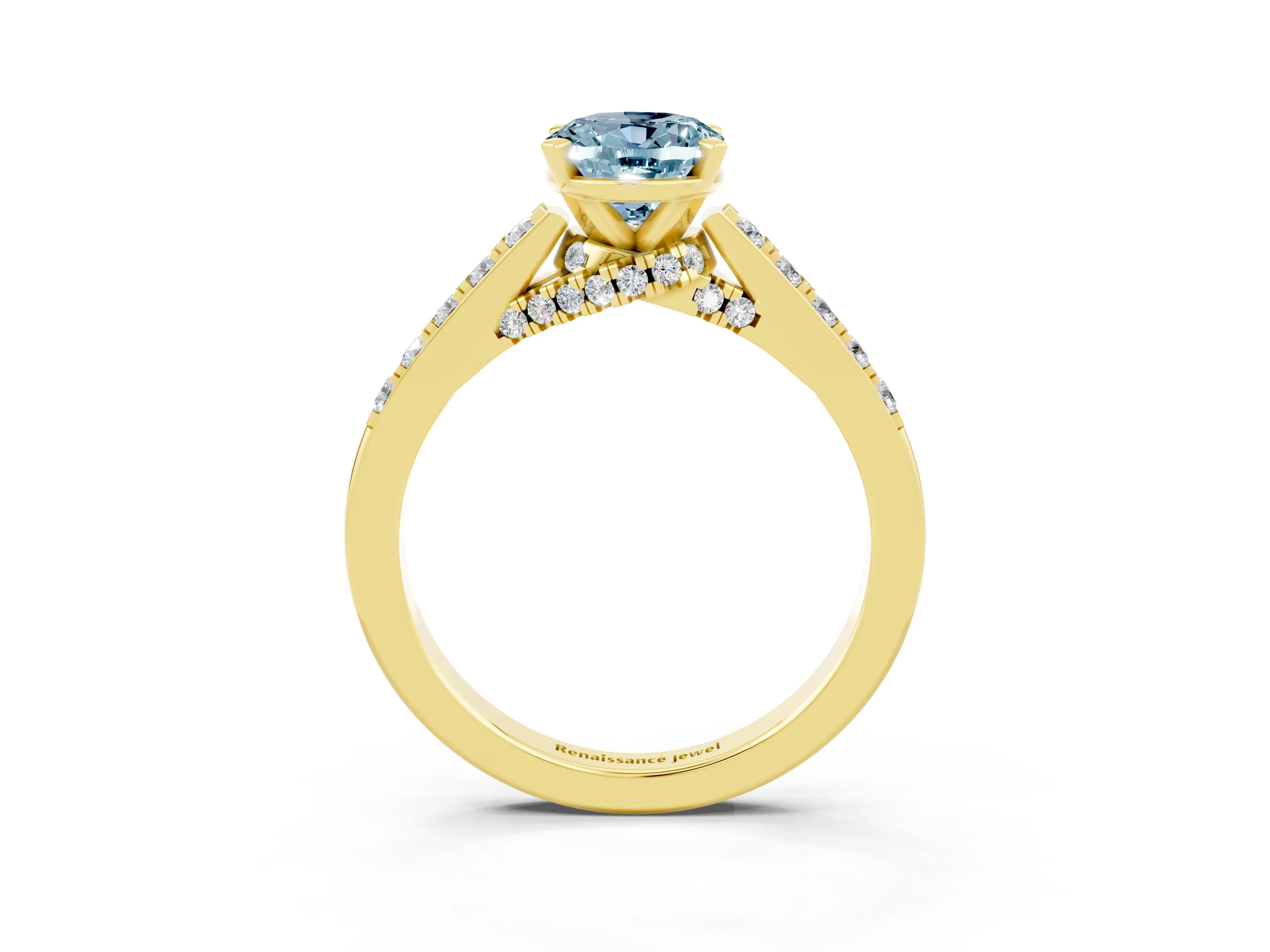 Yellow gold Oval Cut Diamond Solitaire Ring with Pavé Band and Prong Setting_3